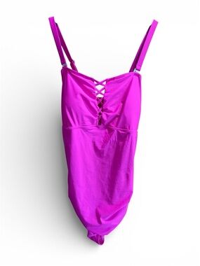 Women’s One-Piece Swimsuit — Hot Pink Lace-Up Front